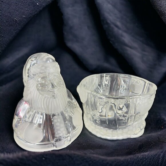 Gorham Holiday Traditions Crystal Glass Clear Santa Treat Jar Frosted Germany - Picture 2 of 13